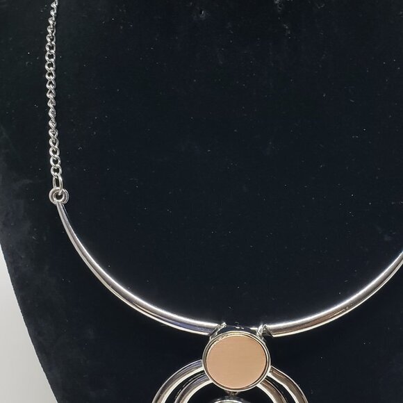 Stunning Silver-Tone Statement Necklace for Women – Polished Dual Plate & Hoop - Picture 8 of 9